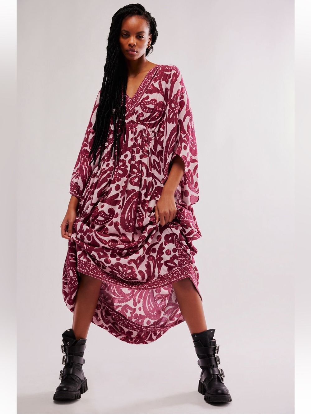 Free People Wine Paisley Flowing Maxi Dress